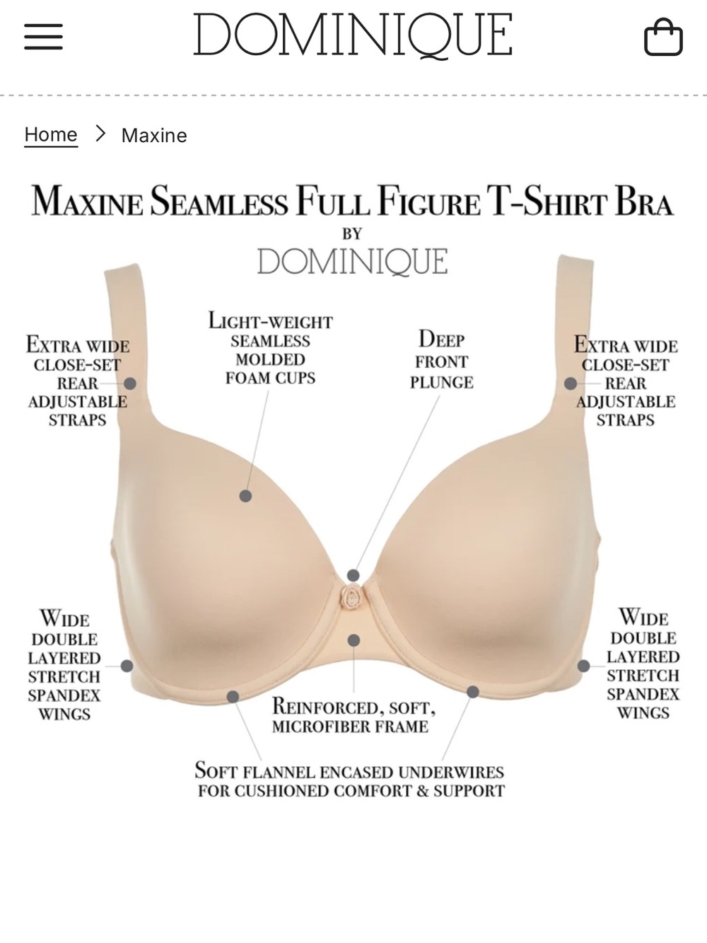 Dominique Maxine Seamless Full Figure T-Shirt Bra — Beige Nude